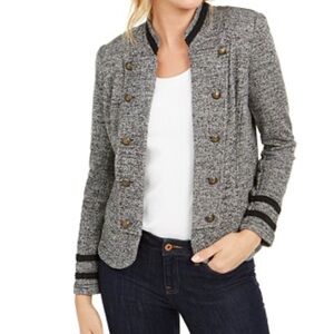 Tommy Hilfiger Women's Marled Black and Gray Military Band Jacket Size S